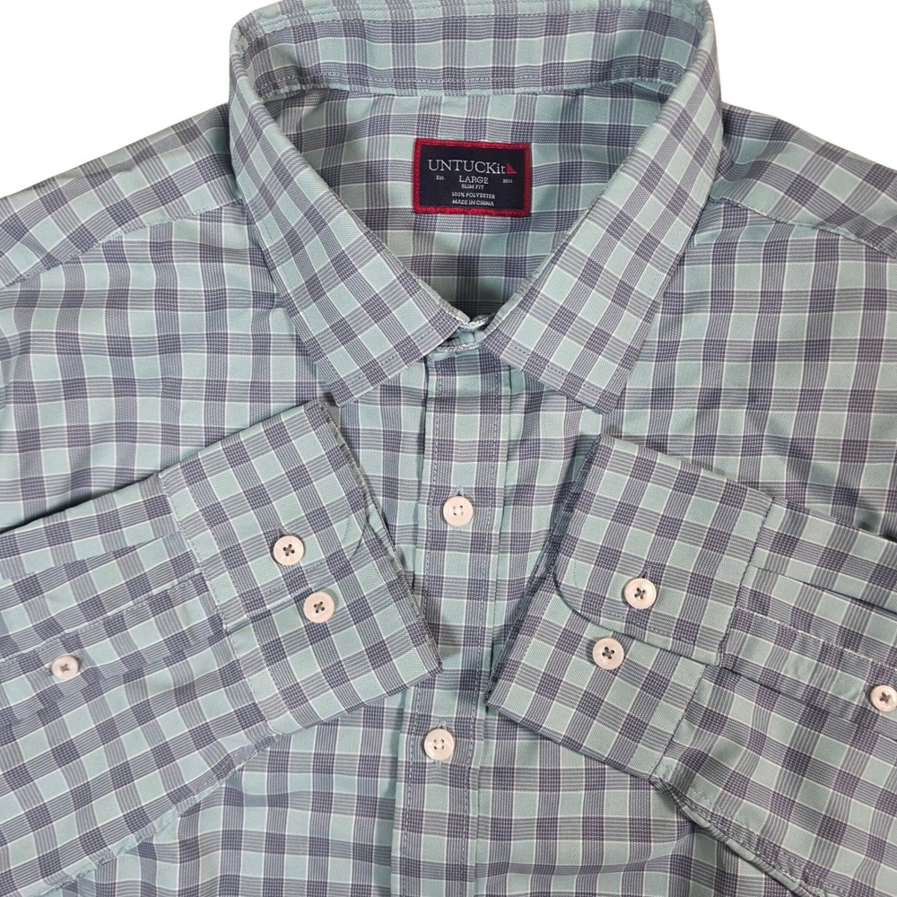 UNTUCKit Tokay Button Down Men Large Green tattersall plaid check Slim Fit Shirt